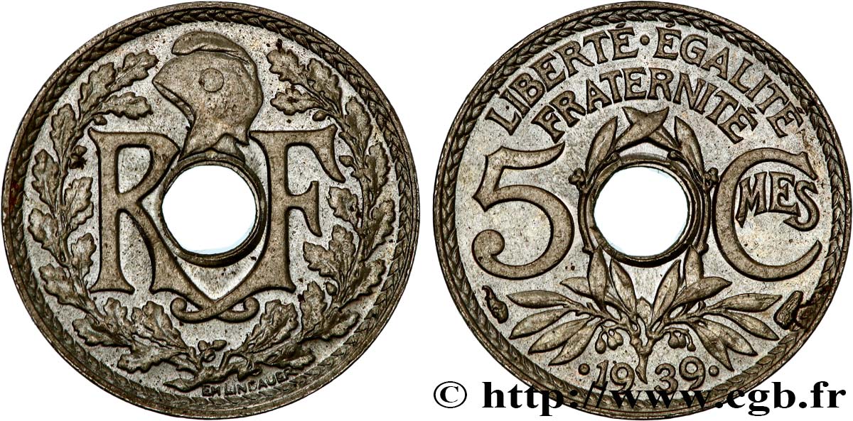 5 centimes Lindauer, maillechort 1939 Paris F.123A/3 SUP58 
