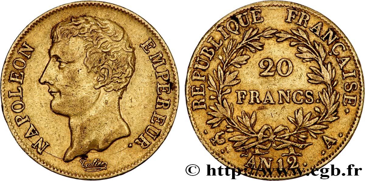 20 francs or Napoléon Empereur, buste intermédiaire 1804 Paris F.511/1 MBC45 