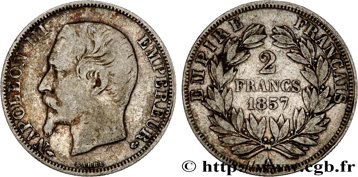 2 francs Napoléon III, tête nue 1857 Paris F.262/9 TB25 