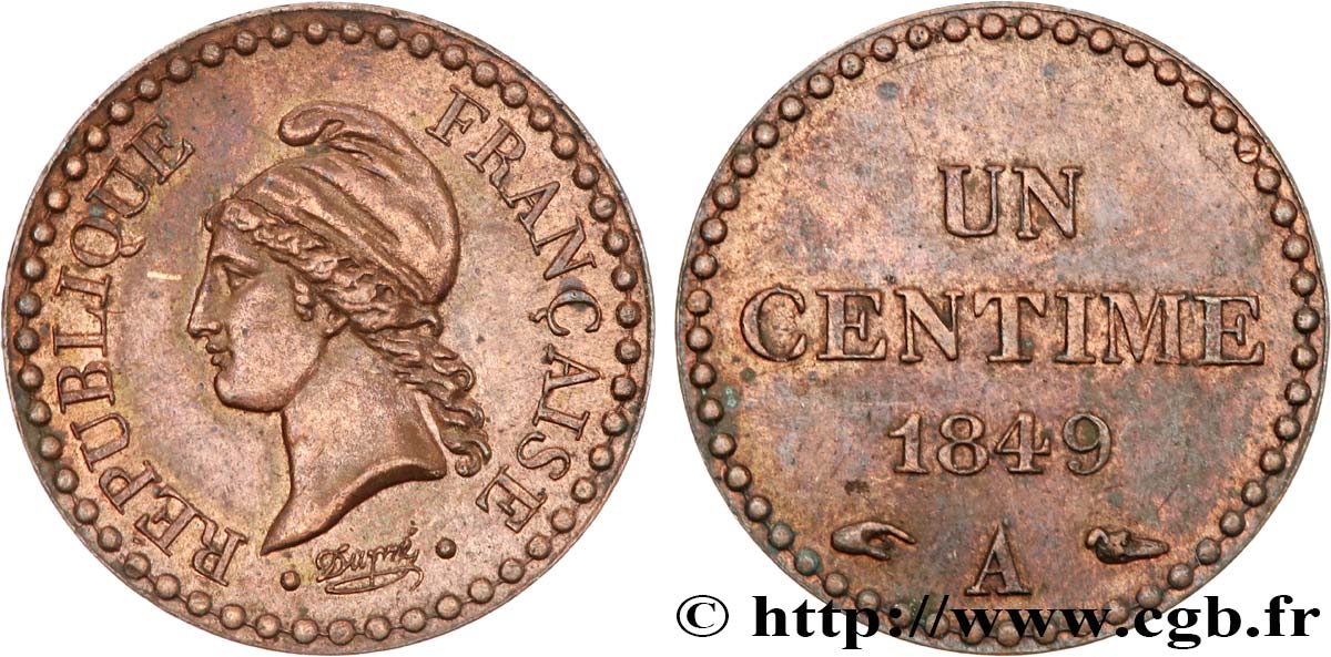 Un centime Dupré, IIe République 1849 Paris F.101/2 SUP 