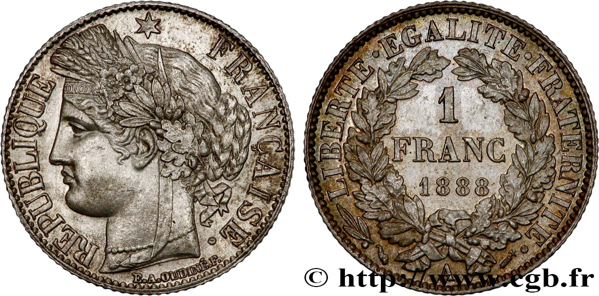 1 franc Cérès, Troisième République 1888 Paris F.216/10 SUP60 