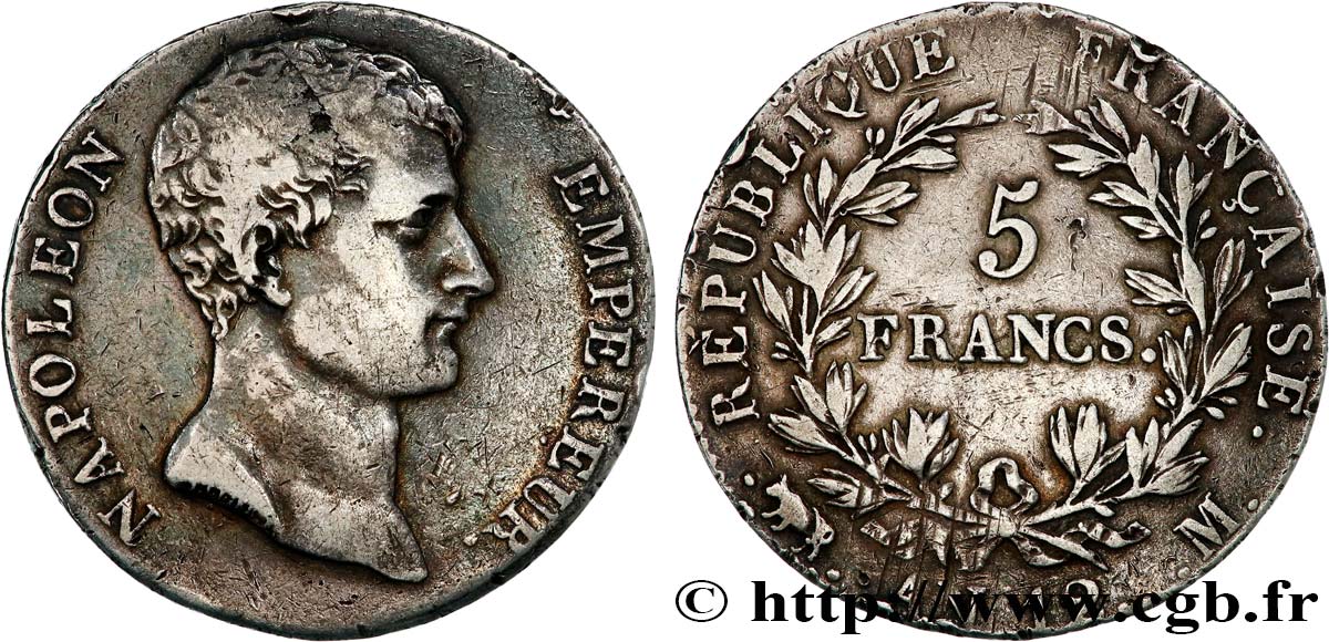 5 francs Napoléon Empereur, type intermédiaire 1804 Toulouse F.302/8 S 