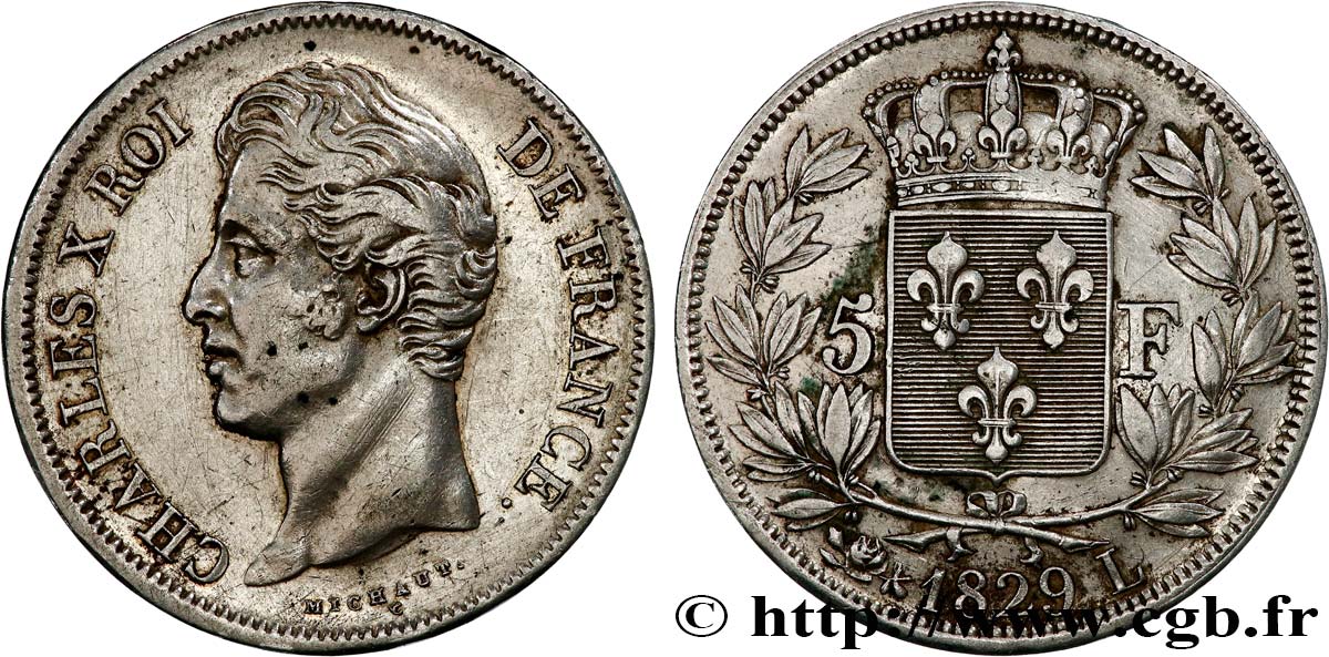 5 francs Charles X, 2e type 1829 Bayonne F.311/34 XF 
