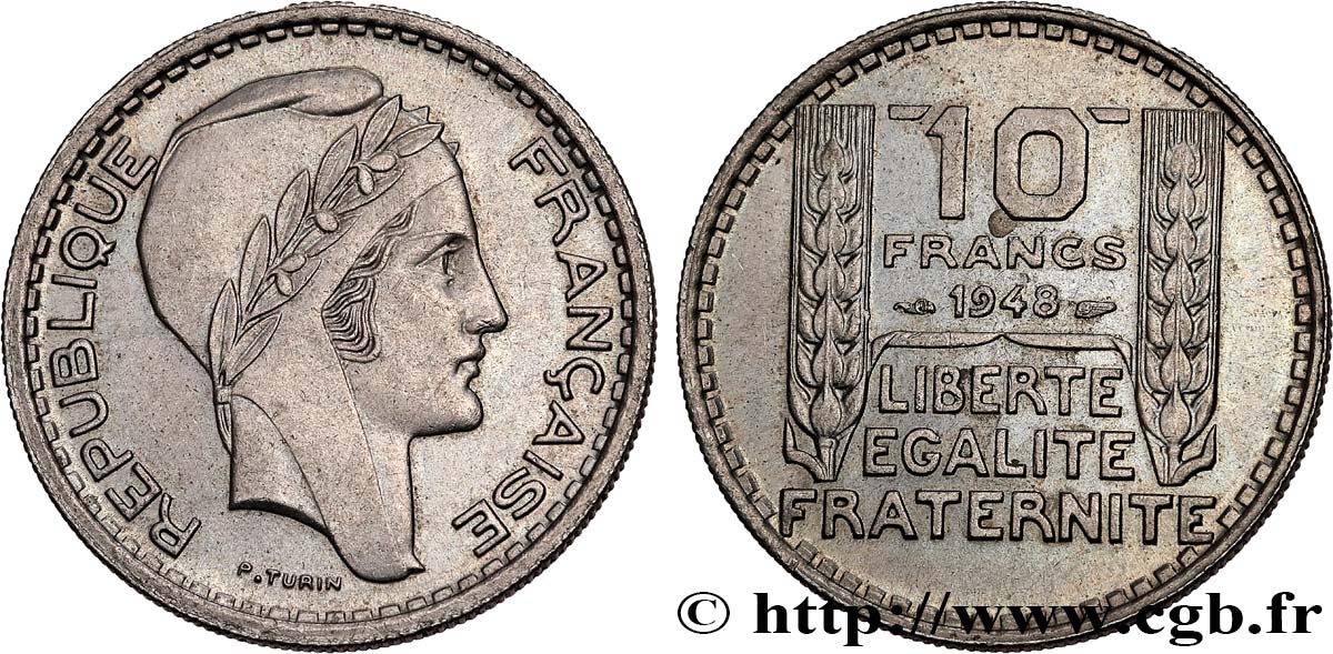 10 francs Turin, petite tête 1948  F.362/3 MS60 