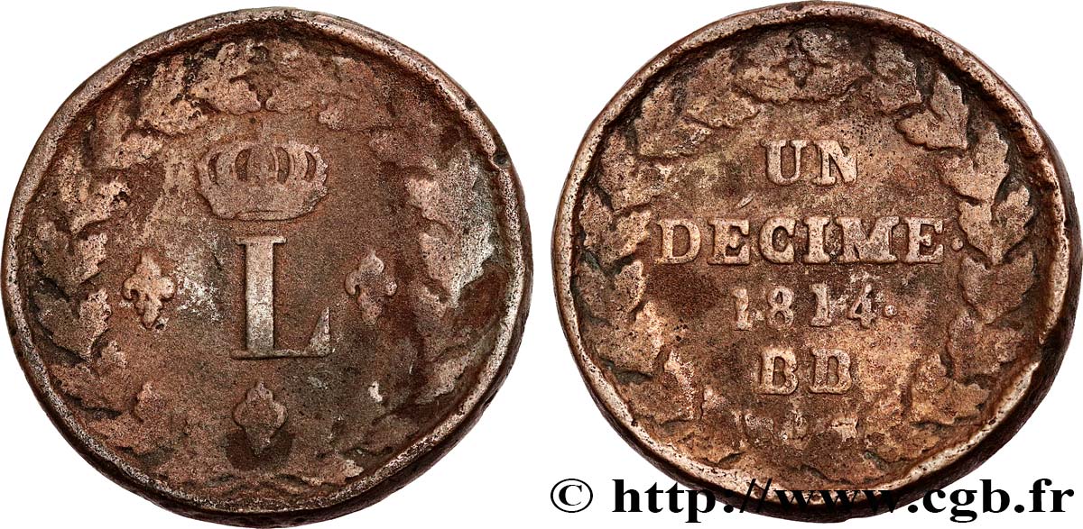 Un décime à l’L couronnée 1814 Strasbourg F.132/1 VG 