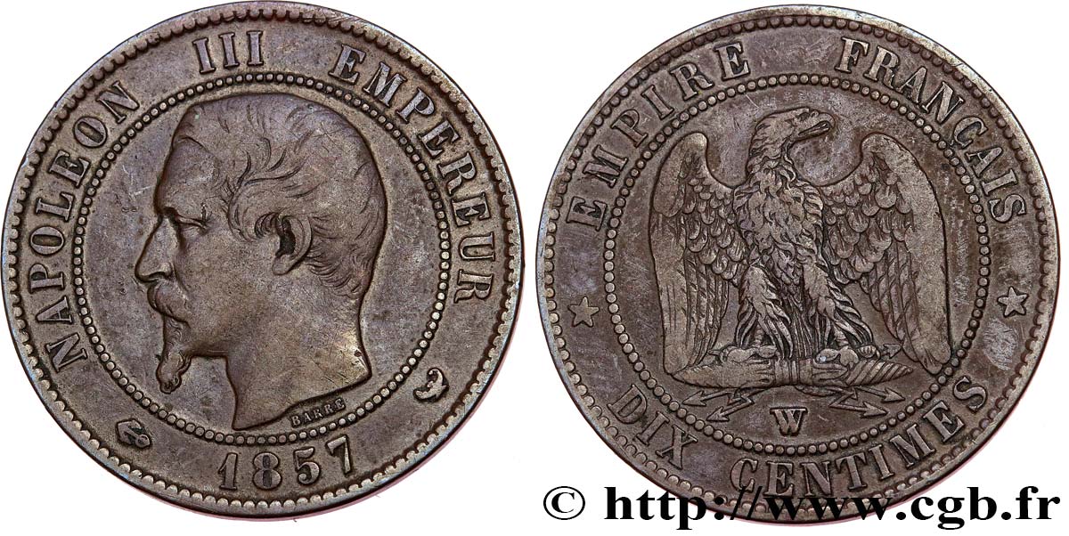 Dix centimes Napoléon III, tête nue 1857 Lille F.133/45 MB25 