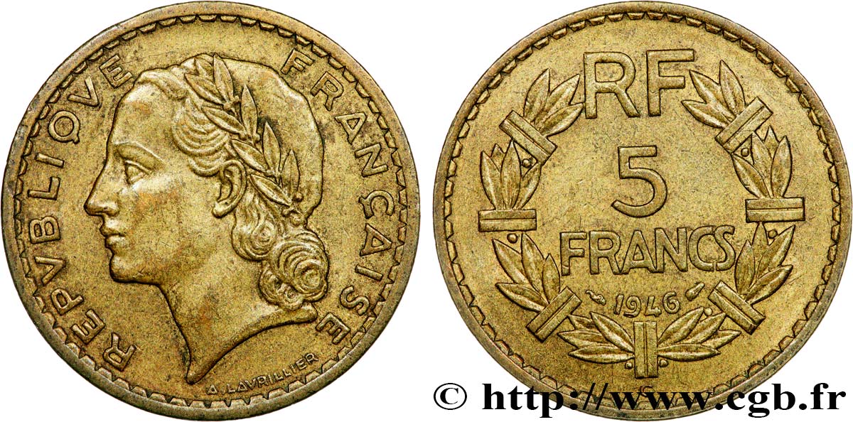 5 francs Lavrillier, bronze-aluminium 1946 Castelsarrasin F.337/8 BB50 