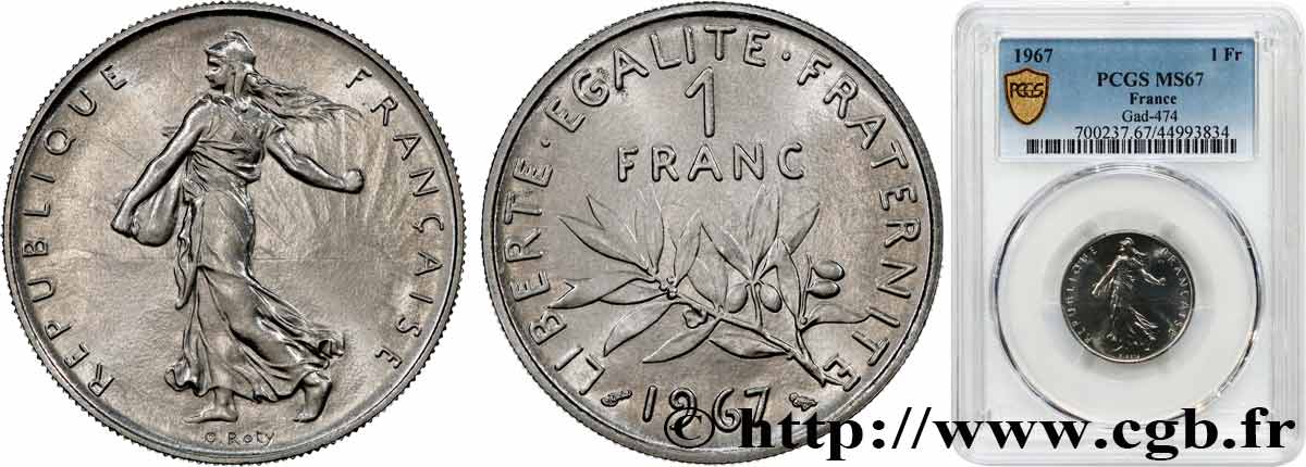 1 franc Semeuse, nickel 1967 Paris F.226/12 FDC67 PCGS