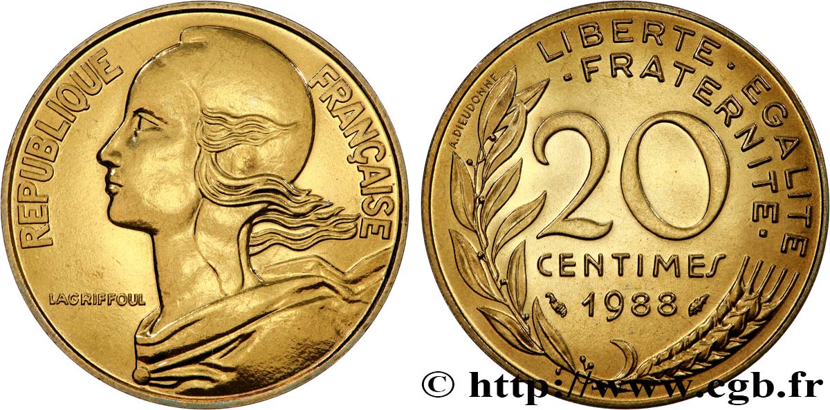 20 centimes Marianne, Brillant Universel 1988 Pessac F.156/28 FDC 