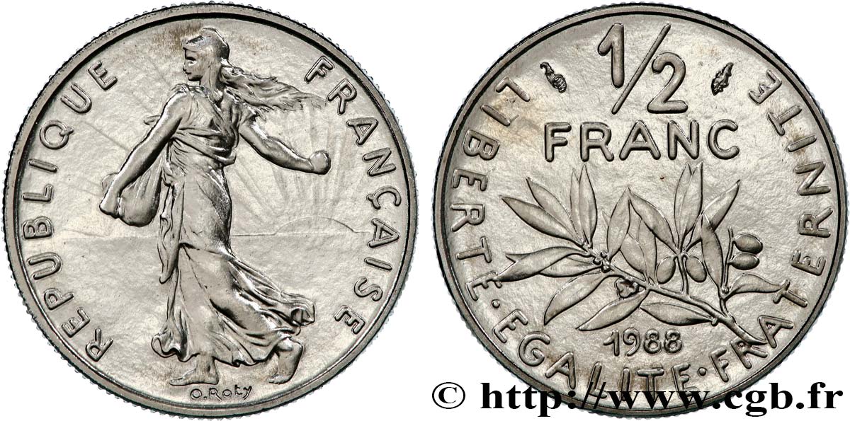 1/2 franc Semeuse, Brillant Universel 1988 Pessac F.198/27 ST 