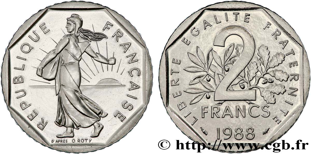 2 francs Semeuse, nickel, Brillant Universel 1988 Pessac F.272/12 FDC 