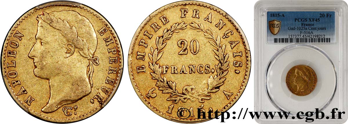 20 francs or Napoléon tête laurée, Cent-Jours 1815 Paris F.516A/1 MBC45 PCGS