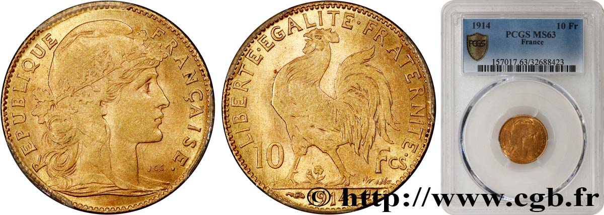 10 francs or Coq 1914 Paris F.509/14 SC63 PCGS