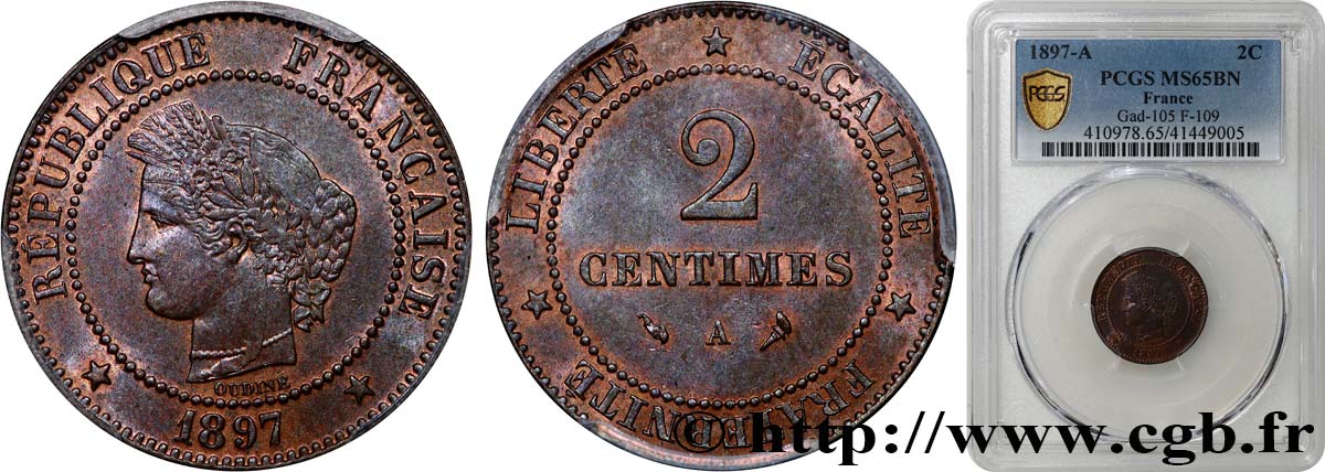 2 centimes Cérès 1897 Paris F.109/23 MS65 PCGS
