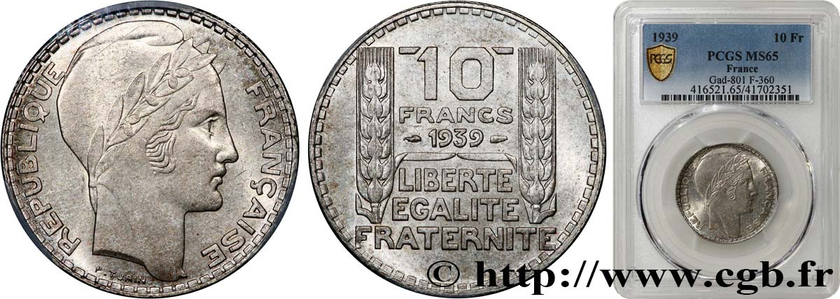 10 francs Turin 1939  F.360/10 ST65 PCGS