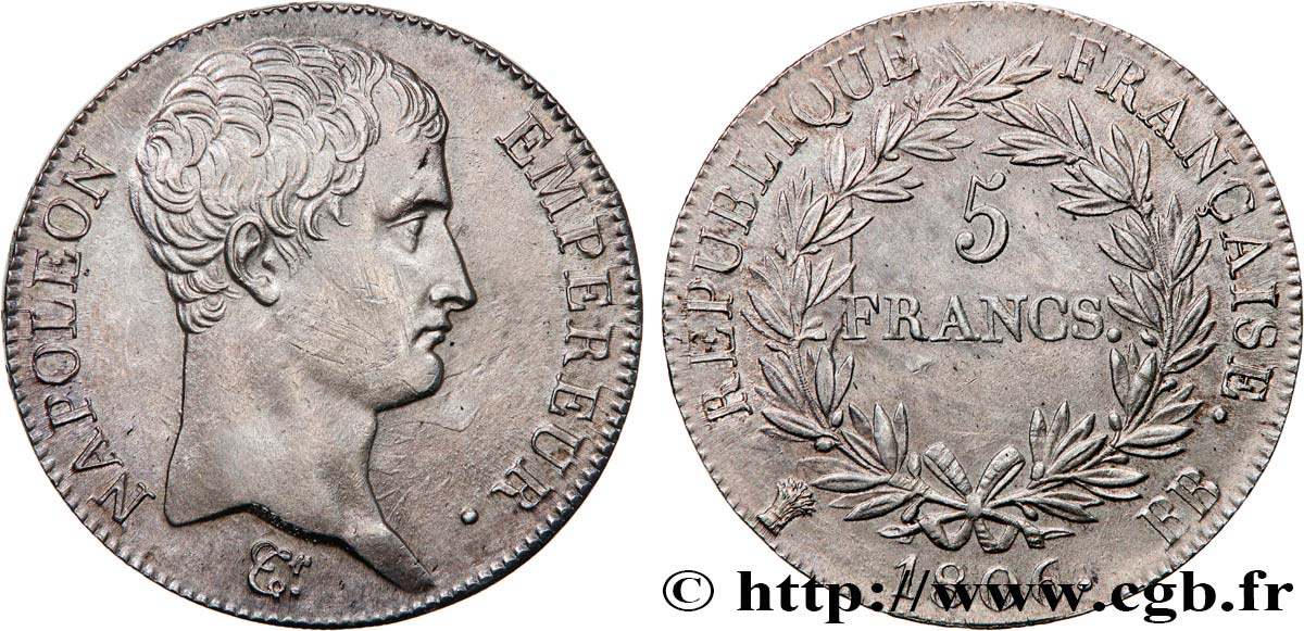 5 francs Napoléon Empereur, Calendrier grégorien 1806 Strasbourg F.304/3 q.SPL 