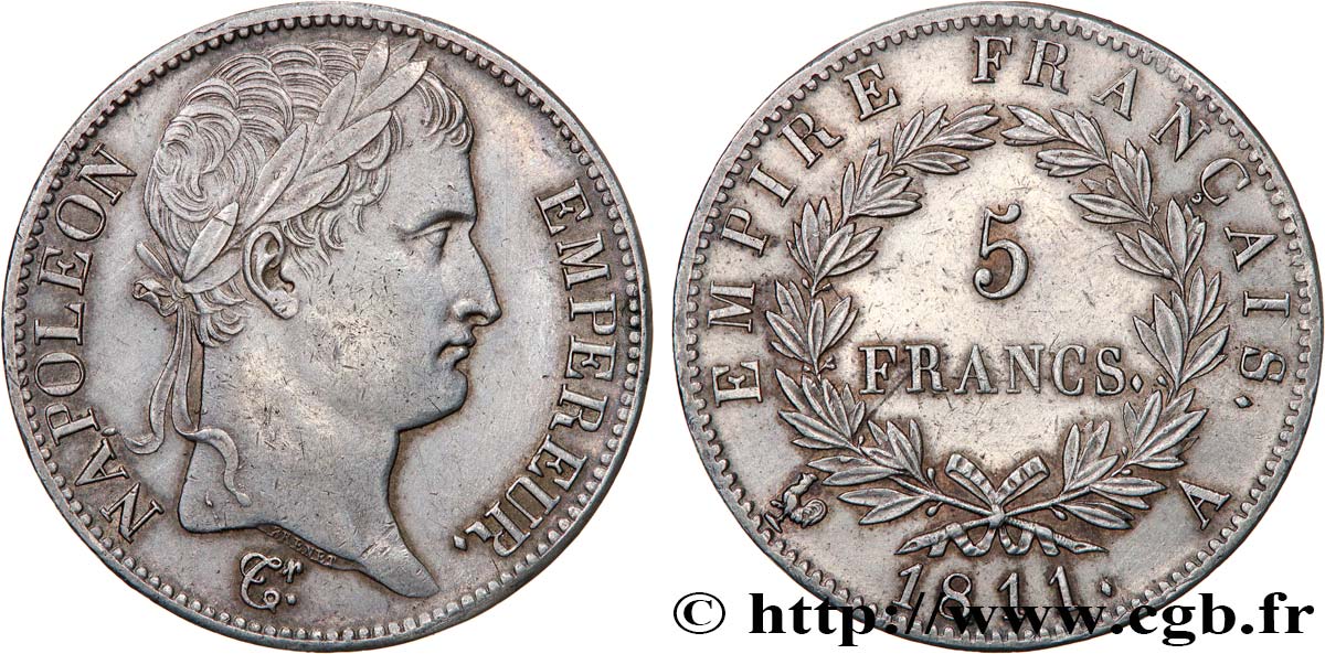 5 francs Napoléon Empereur, Empire français 1811 Paris F.307/27 fVZ 