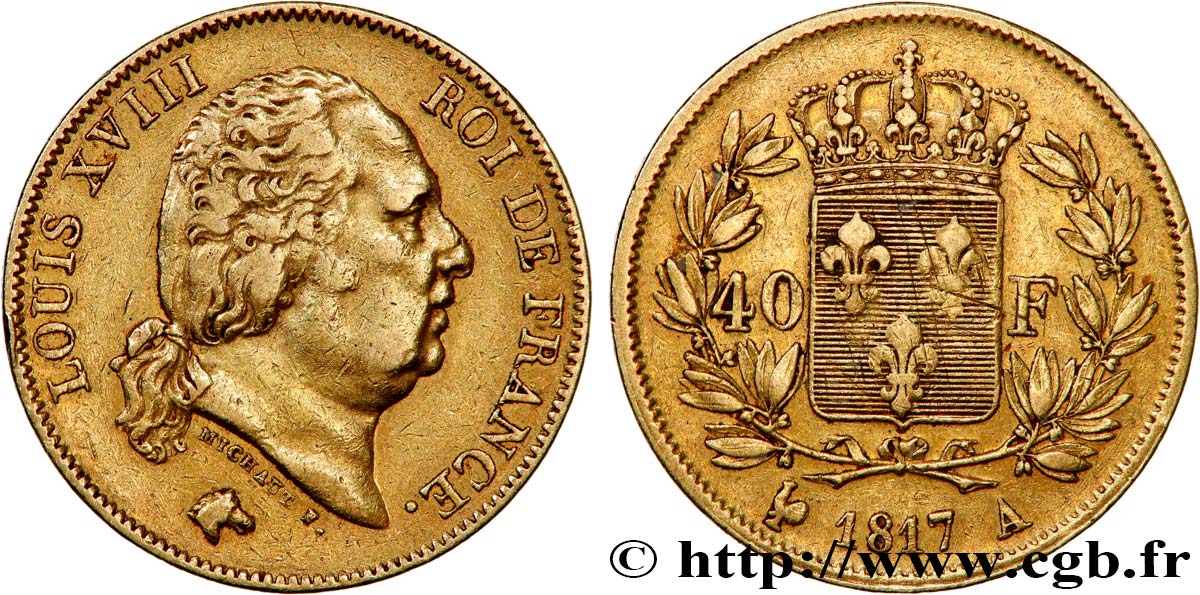 40 francs or Louis XVIII 1817 Paris F.542/6 TB+ 