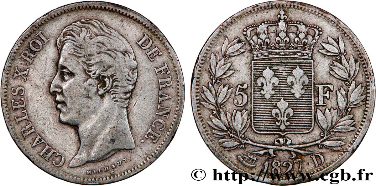 5 francs Charles X, 2e type 1827 Lyon F.311/4 MB35 