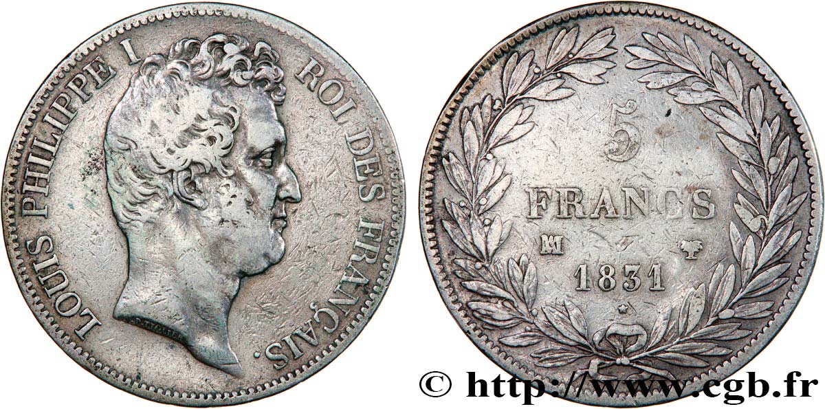 5 francs type Tiolier avec le I, tranche en creux 1831 Marseille F.315/23 BC+ 