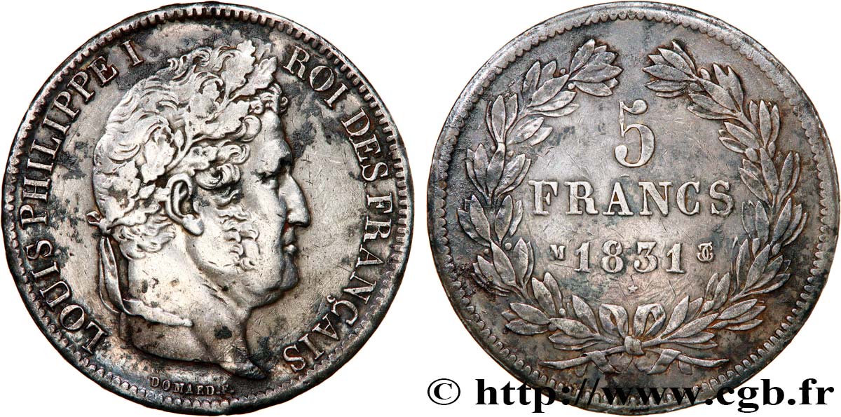 5 francs Ier type Domard, tranche en relief 1831 Toulouse F.320/9 VF 