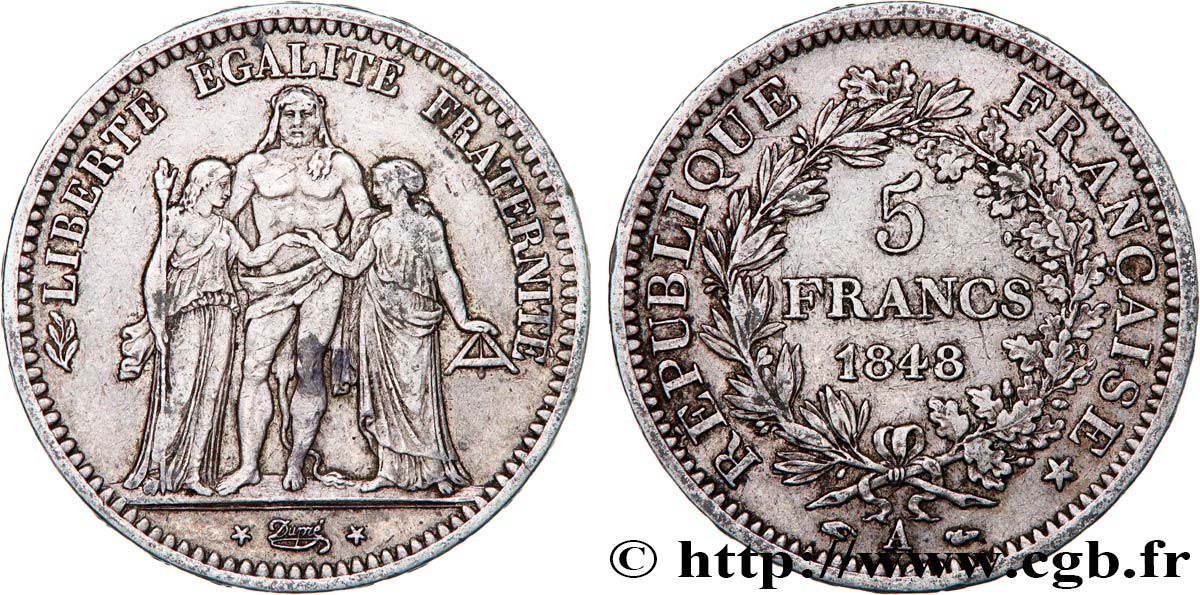5 francs Hercule, IIe République 1848 Paris F.326/1 SS45 