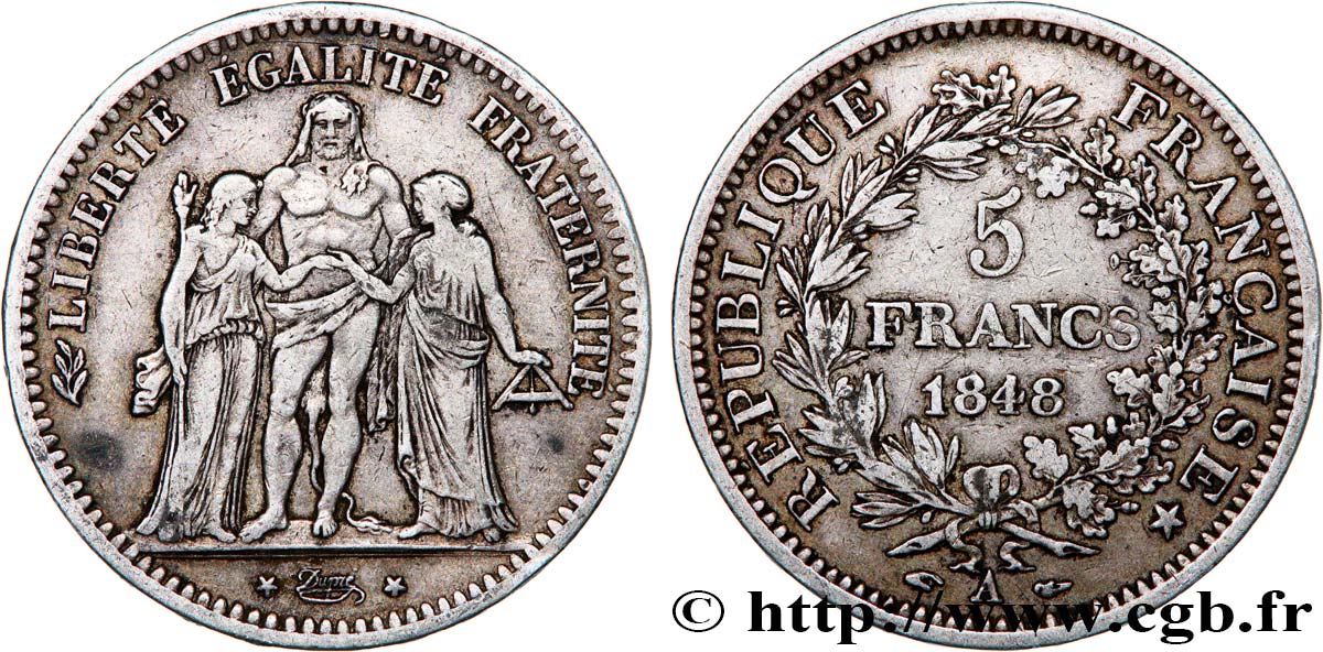 5 francs Hercule, IIe République 1848 Paris F.326/1 SS40 