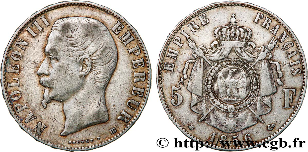 5 francs Napoléon III, tête nue 1856 Strasbourg F.330/8 TB35 