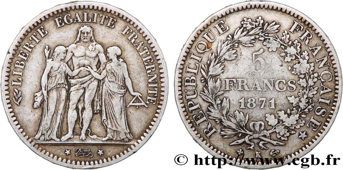 5 francs Hercule 1871 Bordeaux F.334/5 BC35 