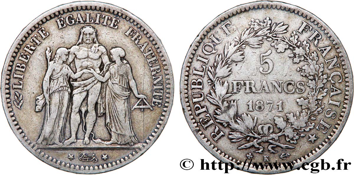 5 francs Hercule 1871 Bordeaux F.334/5 q.BB 