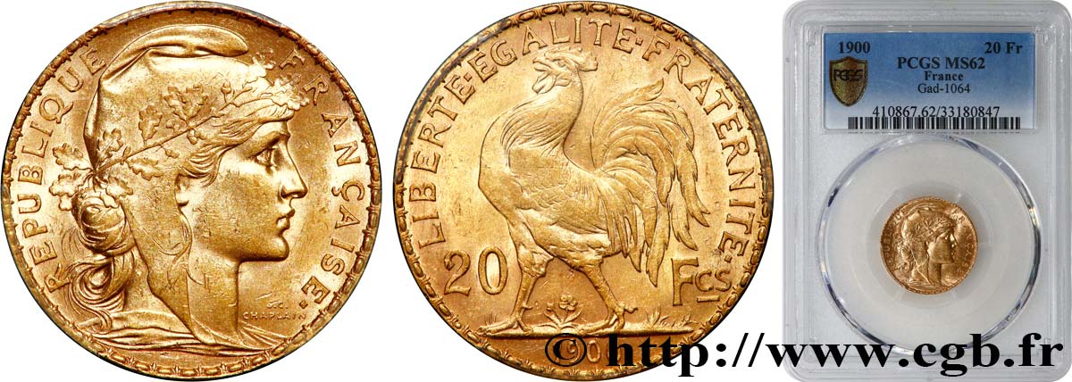 20 francs or Coq, Dieu protège la France 1900 Paris F.534/4 EBC62 PCGS