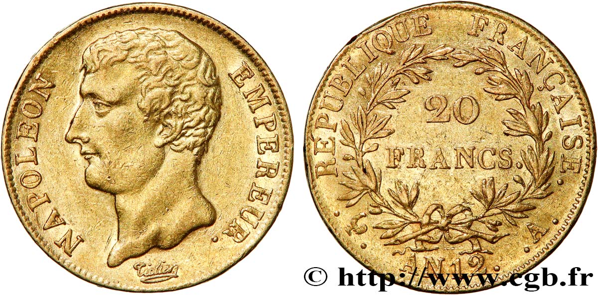 20 francs or Napoléon Empereur, buste intermédiaire 1804 Paris F.511/1 AU55 