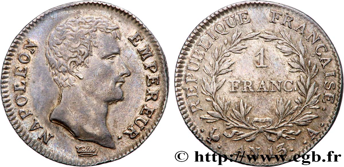 1 franc Napoléon Empereur, Calendrier révolutionnaire 1805 Paris F.201/14 TTB+ 