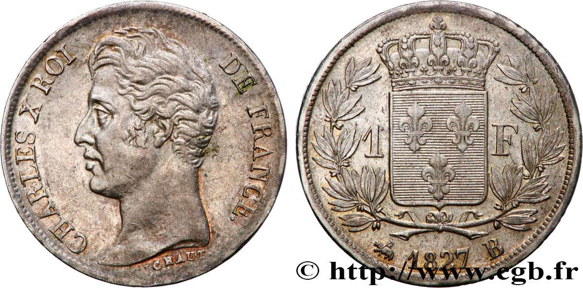 1 franc Charles X, matrice du revers à cinq feuilles 1827 Rouen F.207/26 SUP 