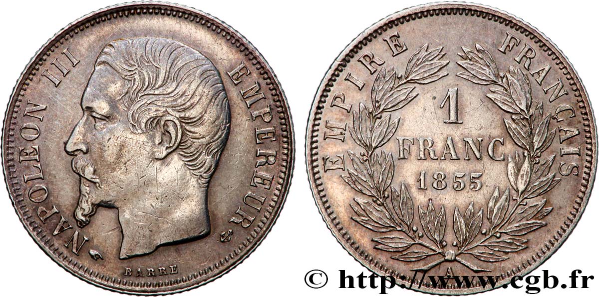 1 franc Napoléon III, tête nue 1855 Paris F.214/4 XF 
