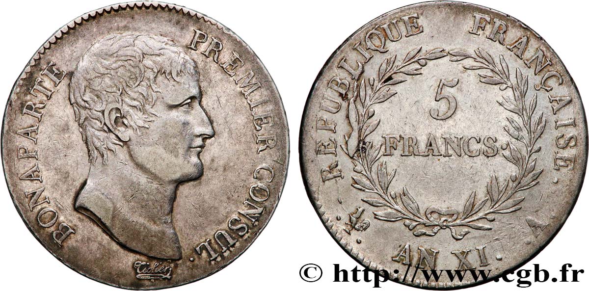 5 francs Bonaparte Premier Consul 1803 Paris F.301/1 TTB45 