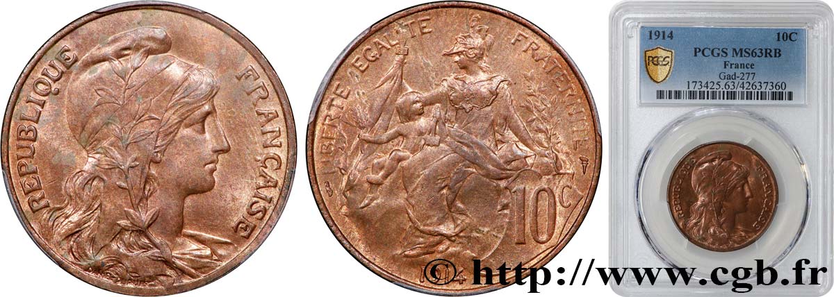 10 centimes Daniel-Dupuis 1914  F.136/23 fST63 PCGS