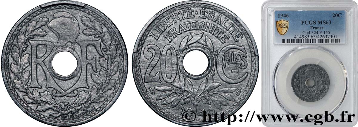 20 centimes Lindauer 1946  F.155/5 SPL63 PCGS