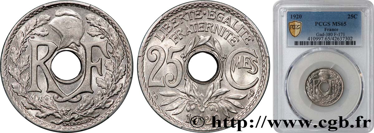 25 centimes Lindauer 1920  F.171/4 ST65 PCGS