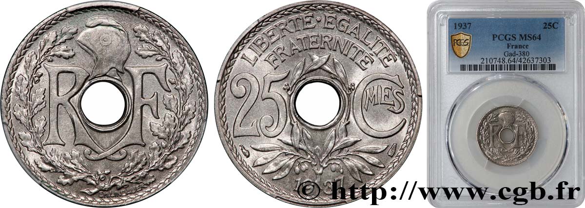 25 centimes Lindauer 1937  F.171/20 fST64 PCGS