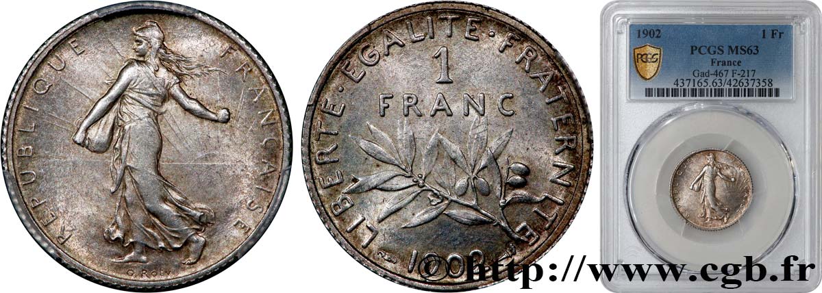 1 franc Semeuse 1902 Paris F.217/7 SC63 PCGS