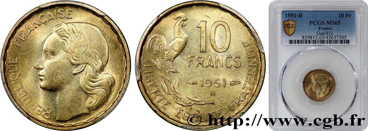 10 francs Guiraud 1951 Beaumont-Le-Roger F.363/5 MS65 PCGS
