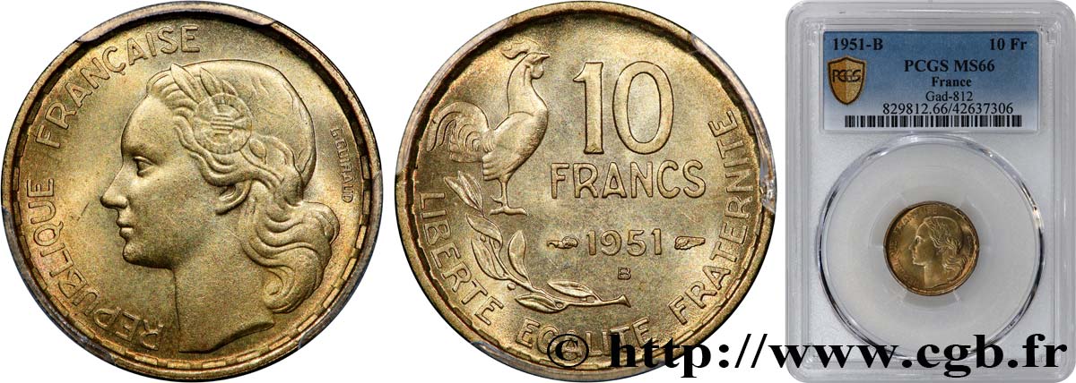 10 francs Guiraud 1951 Beaumont-Le-Roger F.363/5 ST66 PCGS