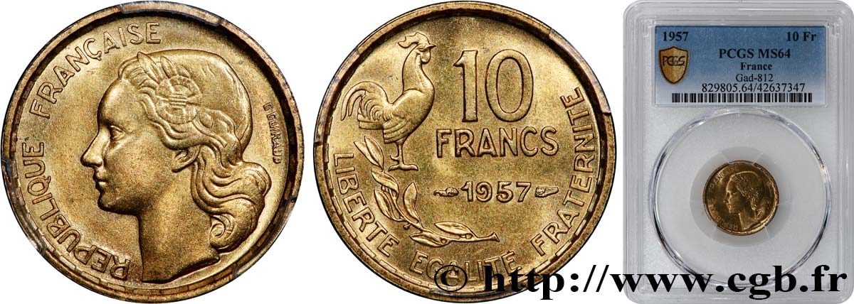 10 francs Guiraud 1957  F.363/13 SC64 PCGS