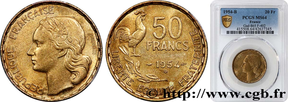 50 francs Guiraud 1954 Beaumont-Le-Roger F.425/13 SPL64 PCGS