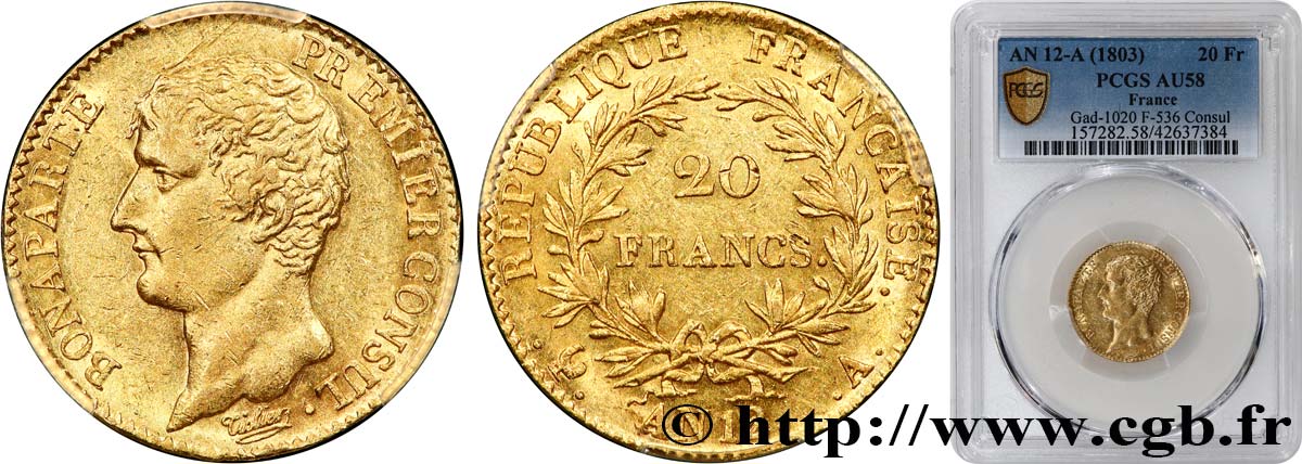 20 francs or Bonaparte Premier Consul 1804 Paris F.510/2 SUP58 PCGS
