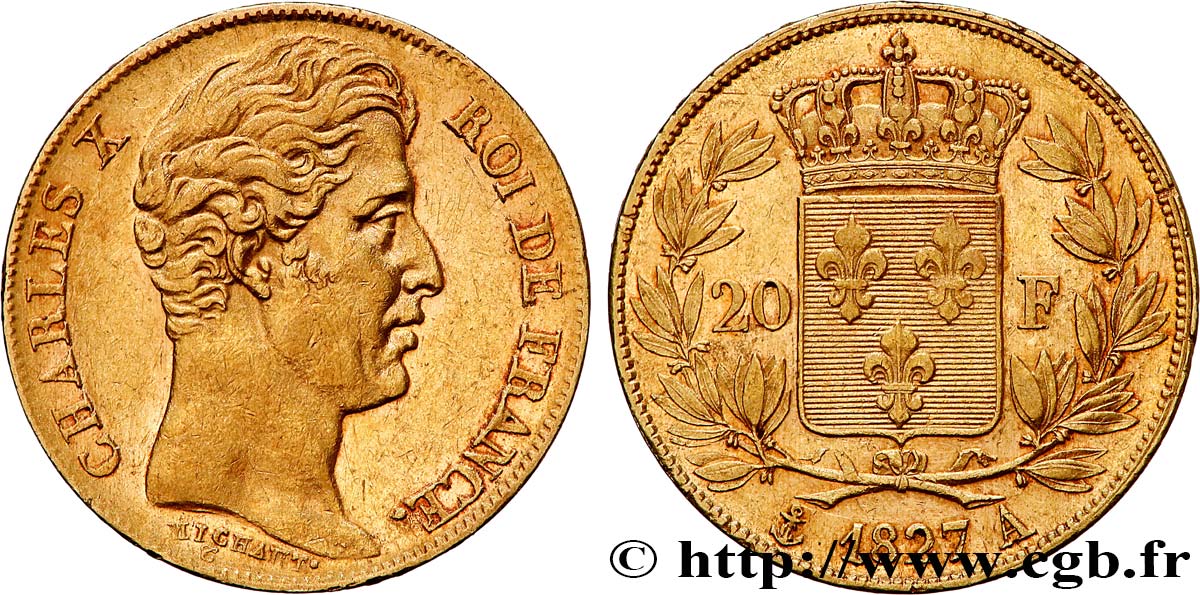 20 francs or Charles X 1827 Paris F.520/6 EBC58 