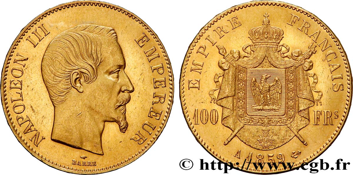 100 francs or Napoléon III, tête nue 1859 Paris F.550/7 SUP58 