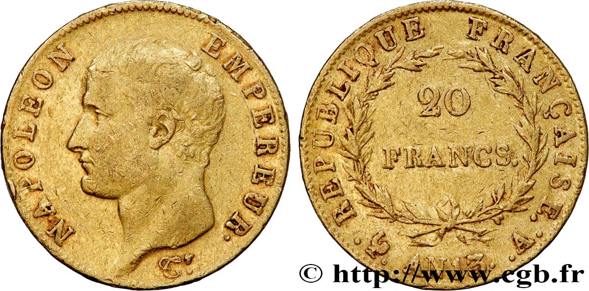 20 francs or Napoléon tête nue, Calendrier révolutionnaire 1805 Paris F.512/1 TB+ 