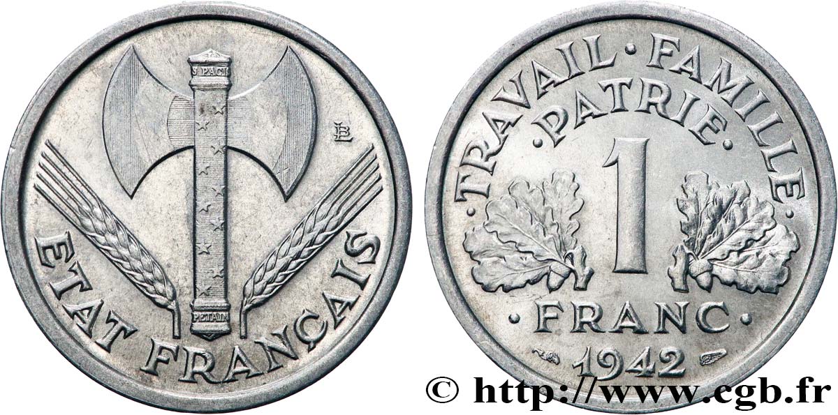 1 franc Francisque, lourde 1942  F.222/3 VZ62 